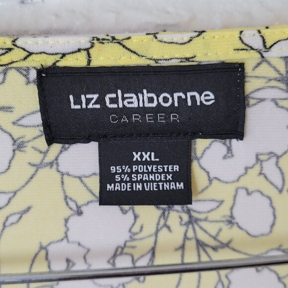 Liz Claiborne Womens Top XXL Plus 3/4 Bell Tied Sleeve Yellow Floral FLO232E - Picture 8 of 9